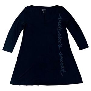 Victoria’s Secret Logo Long Sleeve Black Nightgown Size Large Modern Loungewear